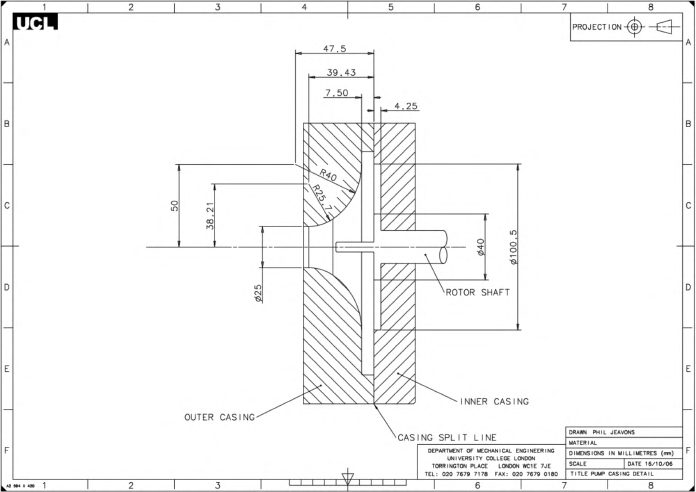 Technical drawing of the impeller housing