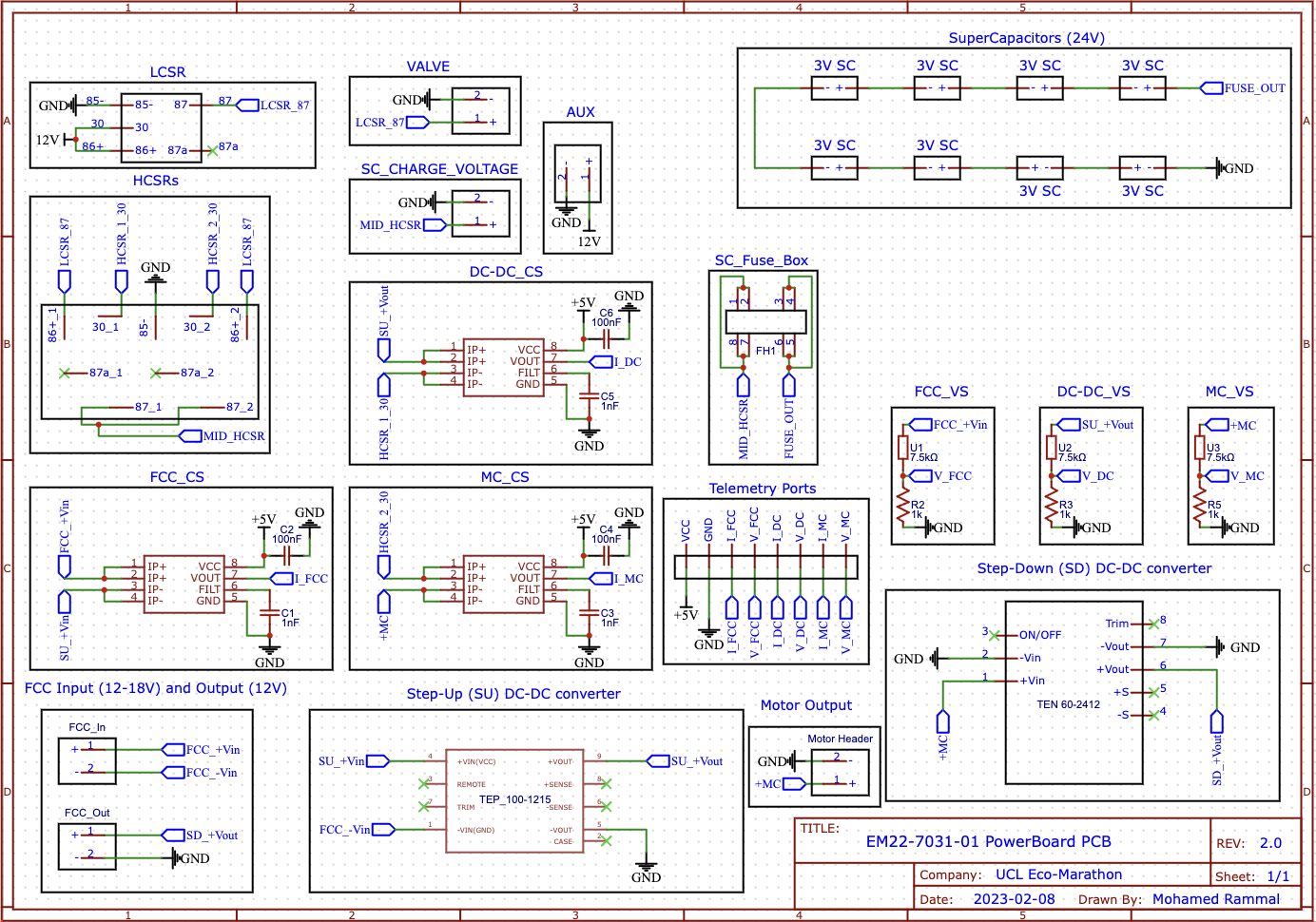 EasyEDA schematic of the Eco-Marathon powerboard PCB